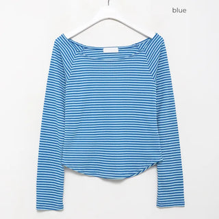 Striped round hem long-sleeve cut and sew