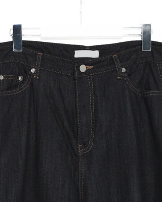 Back cinch pocket stitched rigid balloon denim pants