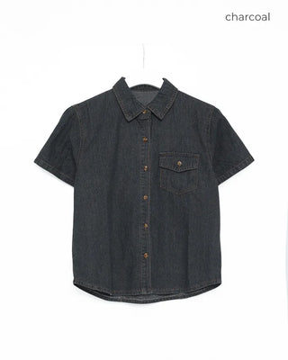 Denim short-sleeved shirt