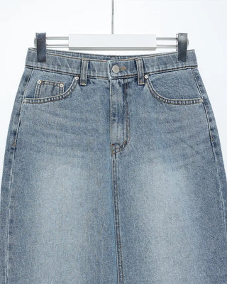 H-line elastic waist long denim skirt