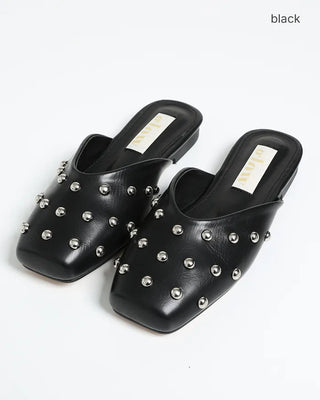 Studded V-cut mule sandals
