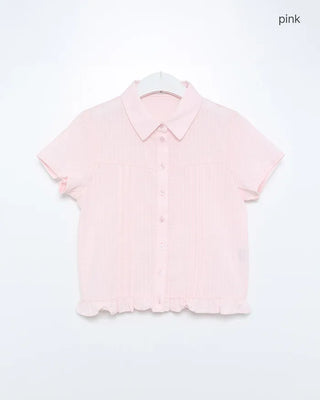 Checked pintuck detail short-sleeved blouse