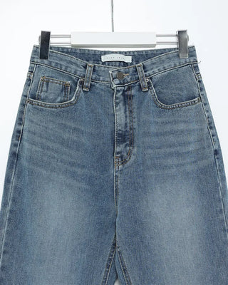 Washed straight denim pants