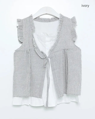 Checkered frill layered sleeveless top