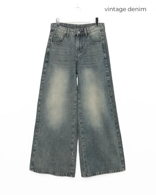 Washed wide denim pants