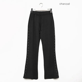 Side-studded ribbed knit easy pants