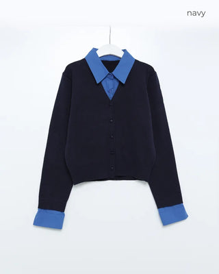 Layered shirt with knit accents