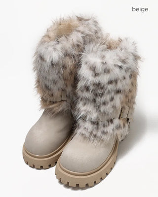 Harness-attached pattern fur suede short boots
