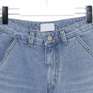 Distressed straight denim pants