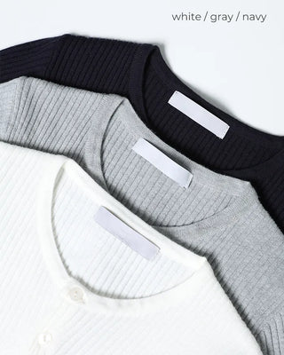 Round neck ribbed knit cardigan