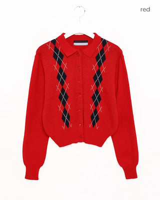Colorful Argyle Knit Cardigan