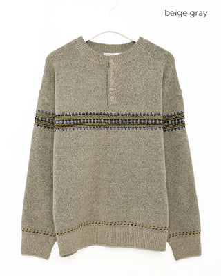 (Unisex) Jacquard Henley Neck Knit