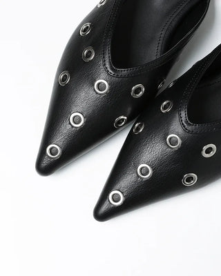 Eyelet pointed-toe mules