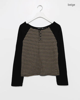 Striped raglan henley t-shirt