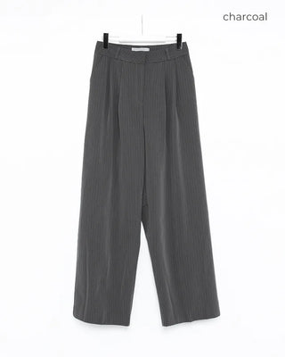 Pinstripe center-pleated wide-leg slacks