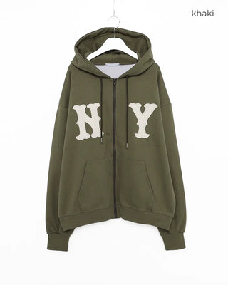 (Unisex) NY Unique Big Patch Zip-Up Hooded Parka