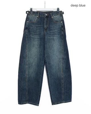 Wide-leg denim pants with a striped design
