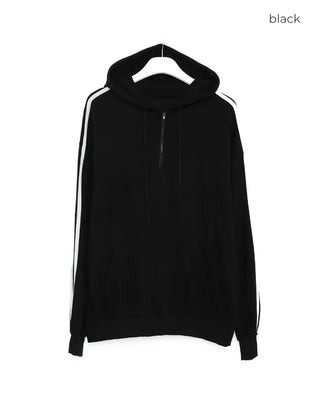 Half-zip line sleeve oversized hoodie