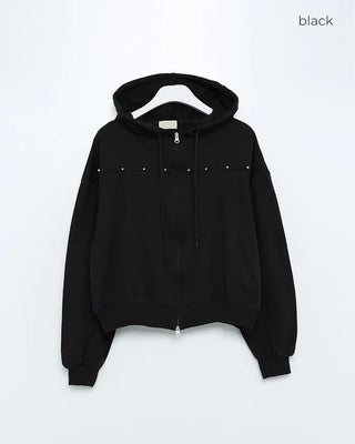 Studded Vintage Hooded Zip-Up