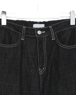 Stitched black straight denim pants