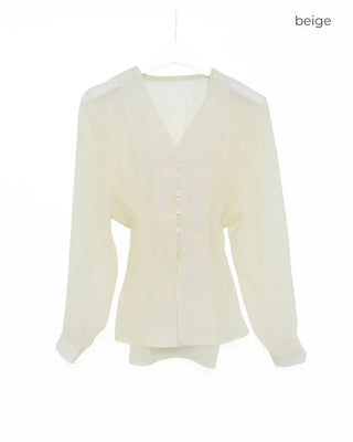 See-through balloon button blouse