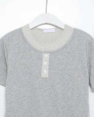 Striped layered Henley neck half T-shirt