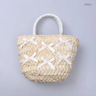 Ribbon Rattan Tote Bag