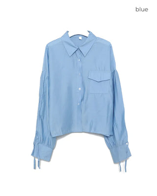 Sleeve Drawstring Cropped Sheer Shirt