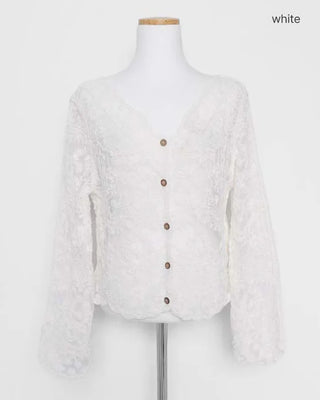 V-neck lace sheer cardigan