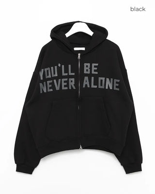 (Unisex) Lettering Double Zip Fleece-Lined Hoodie