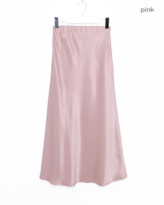 Silk elastic waist long skirt