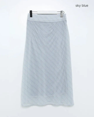 Checked sheer long skirt