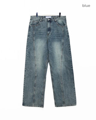 Slit-stitch wide denim pants