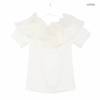 Chiffon frill off-shoulder T-shirt