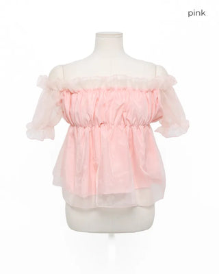 Organza Shirred Off-Shoulder Blouse