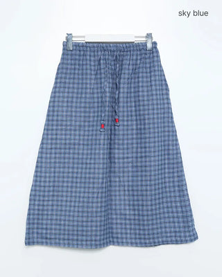 Checkered midi skirt with waist string