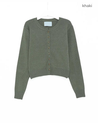 Round neck marble button basic cardigan