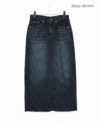 Washed long denim skirt