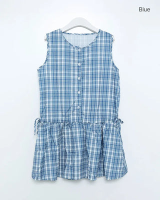 Checkered frill ribbon dress