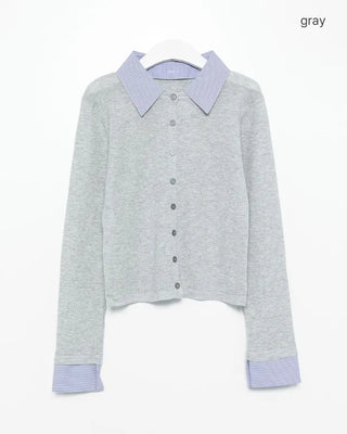 Shirt-layered cardigan