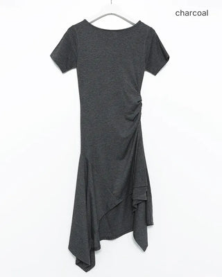 Waist Gathered Asymmetrical T-Shirt Dress