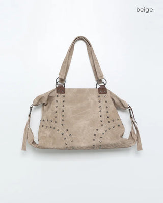 Double Studded Vintage Leather Tote Bag