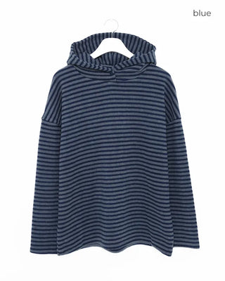 (Unisex) Striped Knit Hooded T-shirt
