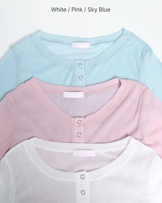 Henley Neck Sheer T-Shirt
