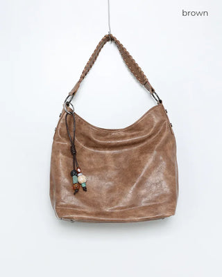 Ethnic Keyring Set One-Shoulder Leather Tote Bag