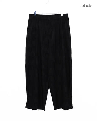 Double-pleated striped slacks
