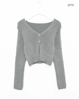 Shaggy knit crop cardigan