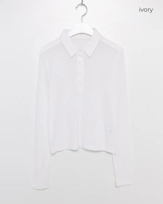 Polo neck semi-cropped long T-shirt