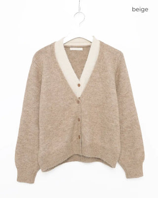 Soft color-blocked V-neck cardigan