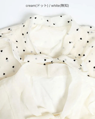 Polka Dot Ribbon Tie Frill Chiffon Blouse